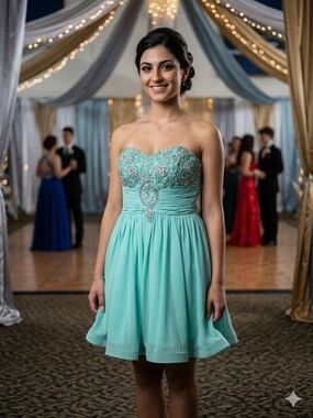 Sequin Hearts Mint Strapless Sweetheart Chiffon Dress